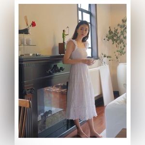 & other stories white midi eyelet embroidered dress